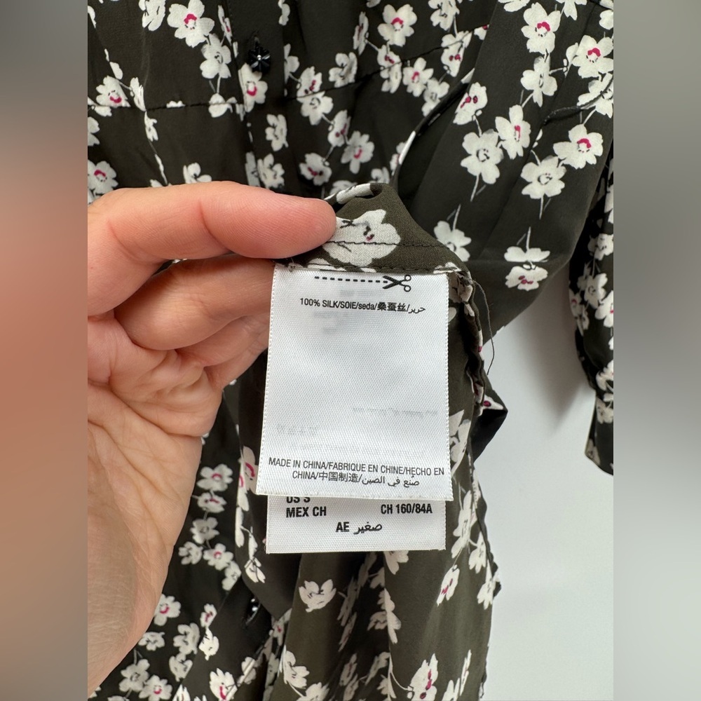 Juicy Couture Black Label Silk Olive Green Cherry Blossom Shirt Dress - Picture 5 of 10
